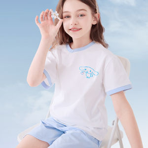 Pure Cotton Childrens Sleepwear Short Sleeve Strawberry Bear Home Clothes Set for Boys And Girls Comfortable Breathable Summer Pajamas