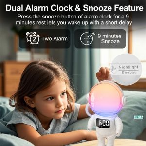 ORIA Astronaut Wake Up Light W/ Clock and Colorful Night Light Robot Sunrise Digital Clock for Bedroom with Sunrise Simulation 21 Soothing Sounds for Sleeping Relaxation with Timer Bluetooth Function