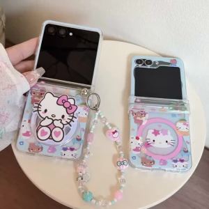 Sanrio | Ốp Điện Thoại Sanrio Hello Kitty Hoạt Hình Hàn Quốc Dành Cho Samsung Galaxy Z Flip 8/7/6/5 Có Giá Đỡ Từ Tính Và Dây Đeo - Chống Sốc Chống Trầy Xước