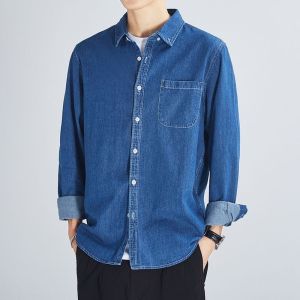 เสื้อเชิ้ตผู้ชาย เดนิม ฤดูใบไม้ผลิ ฤดูใบไม้ร่วง ลำลอง ชุดทํางานแขนยาว Classic Vintage ผ้าฝ้าย เสื้อแจ๊กเก็ตผ้าสักหลาด Multi-pocket Non-iron Treatment