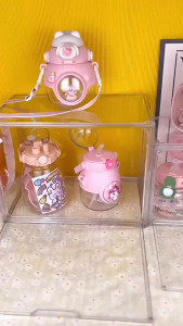 Large capacity cute water cup 1000ml + cup brush + 3D sticker