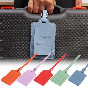 ป้าย Kopor Perjalanan ระบุรหัสสำหรับเดินทางกระเป๋าหนัง PU ป้ายติดกระเป๋าติดป้ายกำกับสำหรับป้ายชื่อ