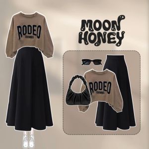 One Set OOTD Wanita Kekinian 3 In 1 | Sweater Crop + Rok Payung + Sholder Bag | RF221 GU