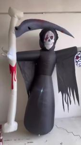 8FT Halloween Grim Reaper Inflatable With LED Light Scary Skeleton Ghost Reaper With Sickle Outdoor Yard Garden Party Decoration