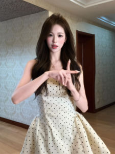 SUHUIQIAN | White Polka Dot Strap A-Line Short Dress