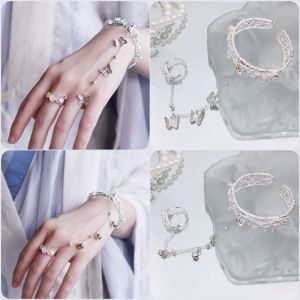 Fairy Style Bracelet Ring Set Womens Half Hoop Half Chain Bell Sound Alloy Jewelry Original Design Fashion Accessories