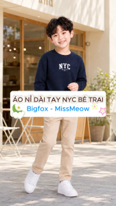 Áo nỉ bé trai Bigfox size đại 10-15 tuổi N26 áo thun cổ tròn vải nỉ len cho nam trẻ em 30-52kg
