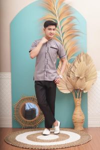 setelan baju koko pria usia 10-16 tahun lengan pendek/pakaian muslim anak laki laki/koko bnd spesial premium