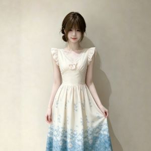 CHANGTONG | French Elegant V-Neck Waist Slimming Fairy Dress Summer