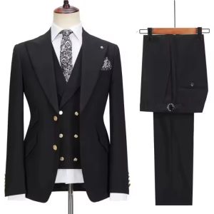 Slim Fit Peaked Lapel Mens Suits Solid Business Wedding Tuxedo Fashion Groom Outfit with Vest And Pants for Prom Party Banquet