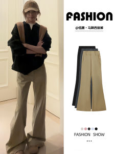 Quần Ống Loe Màu Kaki Cạp Thấp Cho Nữ Mùa Xuân Thu Quần Ống Loe Dáng Rộng Thoải Mái Ôm Sát Quần Ống Loe Phong Cách Đường Phố