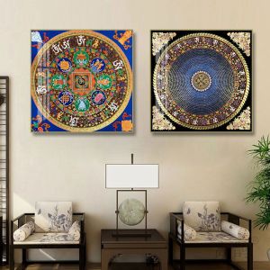 Modern Minimalist Tibetan Thangka Art Decorative Painting Six-Syllable True Word Heart Sutra Entrance Hall Living Room Wall Picture