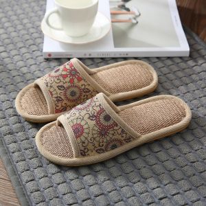 Linen Anti-Slip Couple Four Seasons Slippers Sewn Shoes Indoor Floor Silent Wear-resistant Men Women Casual Flat Heel PVC