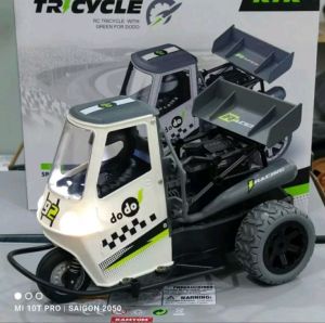Xe điều khiển từ xa tốc độ cao RC Tuk Tuk 1/16 có âm tăng tốc động cơ servo điều tốc kết hợp nhả khói xe chơi xả tress