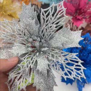 4pcs 16cm Glitter Artifical Christmas Flowers Christmas Tree Decorations for Home Fake Flowers Xmas Ornaments New Year Decor