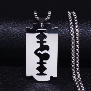 Gothic Blade Razor Pendant Necklaces Men Black Color Stainless Steel Chain Necklace Aesthetic Jewelry Collier Homme N423S01