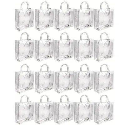 5/10/20PCS Transparent Plastic Gift Bag with Handle Reusable PVC Gift Packaging Wedding Birthday Party Handbag Portable