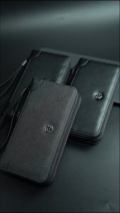 Double Zip Mens Leather Clutch Bag Handcarry Long Wallet Dompet Panjang Lelaki Kulit Beg Duit Lelaki (W-057)