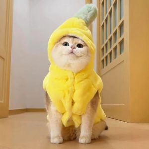 Warm Banana Suit Cat Clothes Blue Cat Doll Pet Costume Small Dog Cute Prank Clothes Autumn Winter Thermal Pet Accessories