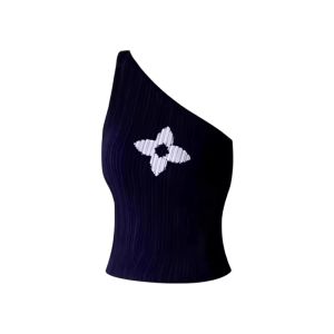 YUEZHONGWEI | Áo len dệt kim lụa kiểu Pháp không đều cho nữ mùa hè ngoài trời ôm vừa vặn hở vai không tay áo thun ngắn cổ chữ V