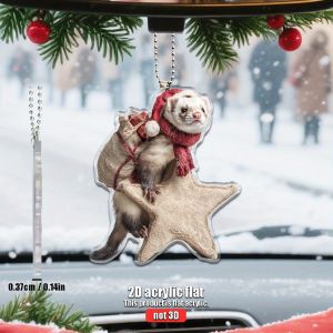 2D Ferrets Wearing Red Scarves Holding Stars Suitable for Car Home Festival Decoration Christmas Tree Pendant Christmas Gift