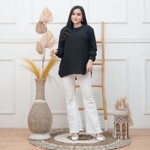 Kemeja Crinkle Terbaru Blouse Wanita LD 100 LD 110 LD 120 LD 130 NAYA - Bahan Crinkle Airflow, Anti Kusut, Busui Friendly (Tersedia Ukuran L, XL, XXL)