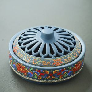 pdq | Lọ Đốt Nhang Muỗi Gốm Sứ Cloisonné Lớn Dùng Cho Trị Liệu Hương Thơm Thư Giãn Trang Trí Nhà Cửa Văn Phòng Thiền Định Chất Liệu Đất Sét Tím
