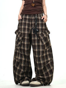 Trouser Pants Womens Loose Wide Leg Casual Workwear Plaid Pattern Bf Style Korean Street Fashion Autumn New Arrival