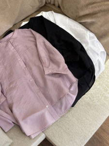 เสื้อเชิ้ตแขนยาวคอตั้งทรงหลวมสไตล์เกาหลีสำหรับผู้หญิงในช่วงฤดูร้อน เสื้อเชิ้ตแขนยาวทรงหลวมแบบบางป้องกันแสงแดด สีสันสดใส ทรงเข้ารูป