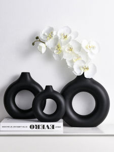 Black Ceramic Flower Vase Sweet Ring Decorative Piece Modern Minimalist Style for Living Room Bedroom Table Top Home Decor