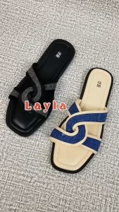 [BELI LOKAL] LAYLA - Sandal Slip Tali Silang Sendal Korea Teplek Slop Flat Kantor Kondangan Kekinian