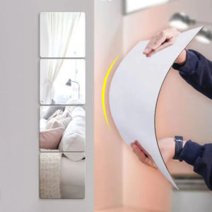 12ชิ้น แผ่นกระจกมีกาวในตัว / กระจกเงาแบบยืดหยุ่นที่ไม่ใช่กระจก / สติ๊กเกอร์ติดผนังกระจกแบบถอดออกได้ / ของตกแต่งผนังห้องนอน 3 มิติ