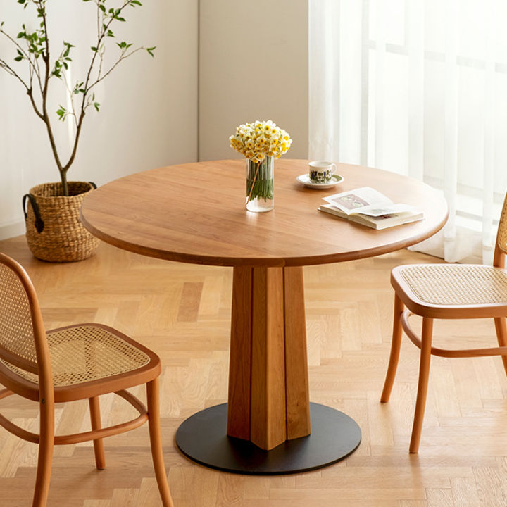 Solid Wood round Table Dining Table and Chair Household Small Apartment ...