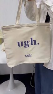 MOUSSON กระเป๋าซิปสไตล์ชิวๆสไตล์ญี่ปุ่นกระเป๋าถือผ้าใบ INS กระเป๋าสะพายไหล่เดียวสไตล์เกาหลีแบบเรียบง่ายแบบอาร์ตๆ