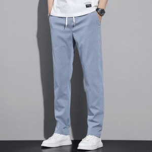 Comfortable Casual Mens Pants Elastic Loose Straight Leg Sporty Fashionable New 2025 Waist Cuffed Long Cotton Blend Fabric