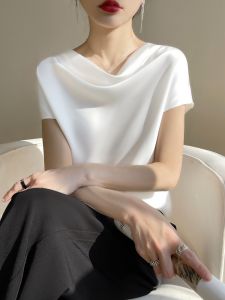 Elegant Satin Womens T-shirt Summer Thin Short Sleeve Loose Versatile Korean Style Top Comfortable Breathable Casual Wear