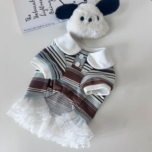 Bag Cat Spring Polo Stripe Pure Cotton Miu Style Pet Base T-Shirt Skirt Yorkie Bichon Dog Clothes Casual Couple Outfits