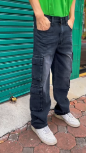 PANTSDEART กางเกงยีนส์คาร์โก้ทรงขากระบอก 8 กระเป๋า ฟอกสไตล์สตรีท | มีไซส์ 26-36