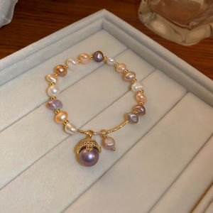 Fashion Baroque Cat Round Pearl Bracelet For Women Shell Tricolor Pearl Bracelets Charm Elastic Bangle Fine Jewelry Girl Daughter Birthday Gift