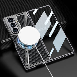 for Samsung Galaxy Z Fold 7 Case with Built-in Screen Protector[Compatible with Magsafe] Camera Protection Electroplated Hard PC Frame Z Shape Slim Fit Leather  Shockproof Phone Case for Samsung Z Fold 6 Cover