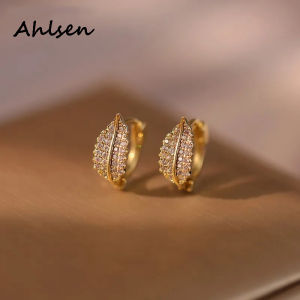 Zircon Leaf Shape Hoop Earrings For Women Delicate Ear Jewelry Gift