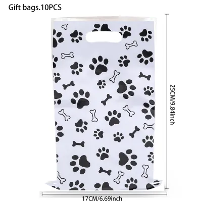 10-30Pcs Paw Print Party Favor Bags Pink & Black Dog Cat Paw Plastic Loot Bags Kids Birthday Candy Treat Gift Bags