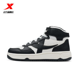 XTEP Special Step Mens High Top Casual Sports Shoes Couple Matching Warmth Increasing Leather Splicing Fashionable Urban Leisure