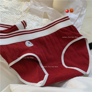 กางเกงชั้นในสตรีทรงสามเหลี่ยมเอวกลางผ้าฝ้ายแท้สีแดงป้องกันแบคทีเรีย ทรงเข้ารูป เอวกลาง กางเกงชั้นในผู้หญิง
