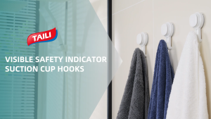 TAILI Upgraded Visible Safety Indicator Suction Cup Hook 4 Pack Damage-Free Hanging Glass Shower Wall Hook for Towel Loofah Bathrobe Clothes Easy to Install Rust Resistant Reusable