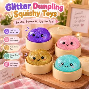 Glitter Dumpling Squishy Toys For Kids Giant Squishy Toys For Girls Squeeze Toys For Kids Slow Rising Squishy Toy Stress Relief Fidget Toy Soft Cute Gift Sensory Toy