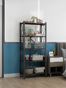 【SHOPLUS】Foldable Rack With Wheel Kitchen Rack Metal Shelf Kitchen Organizer Rack Storage Rak Besi Bertingkat 厨房置物架子 HL9018