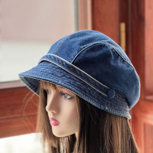 Women Cotton Fisherman Hat Bucket Hats Summer Sunscreen Panama Denim Fabric Sunbonnet Outdoor Casual Fisherman Hat Beach Cap