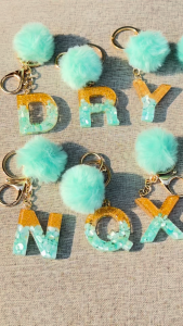 A-Z 26 Letter Keychain Pendant Bag Charm Accessories Green Pompom Plush Keychain Gift