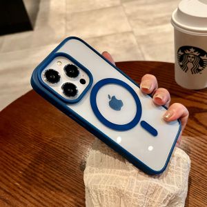 Luxury Magsafe Transparent Case For iPhone 15 14 13 12 11 Pro X XS XR Max Mini 7 8 Plus SE 2022 Magnetic Wireless Charge Cover